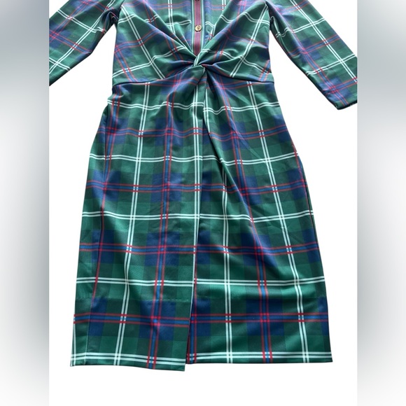 GRETCHEN SCOTT TWIST & SHOUT SCUBA DRESS NWT SIZE LARGE MIDDLETON PLAID GREEN - Picture 5 of 12